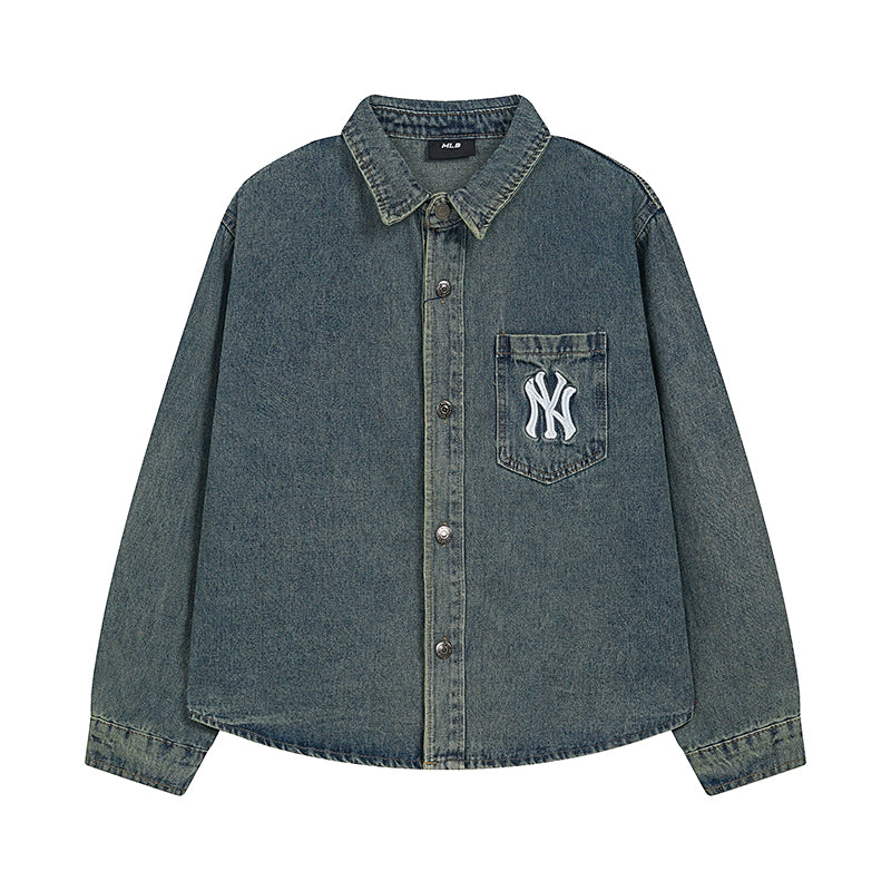 NY Yankees Washed Denim Shirt Jacket