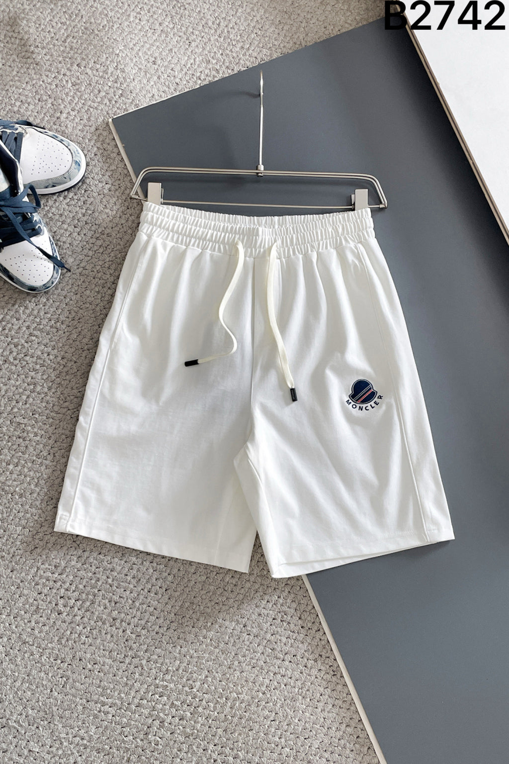 Moncler Logo Embroidered Drawstring Shorts White