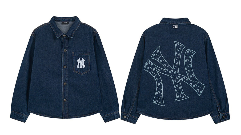 NY Yankees Monogram Fill Back Logo Denim Shirt Jacket