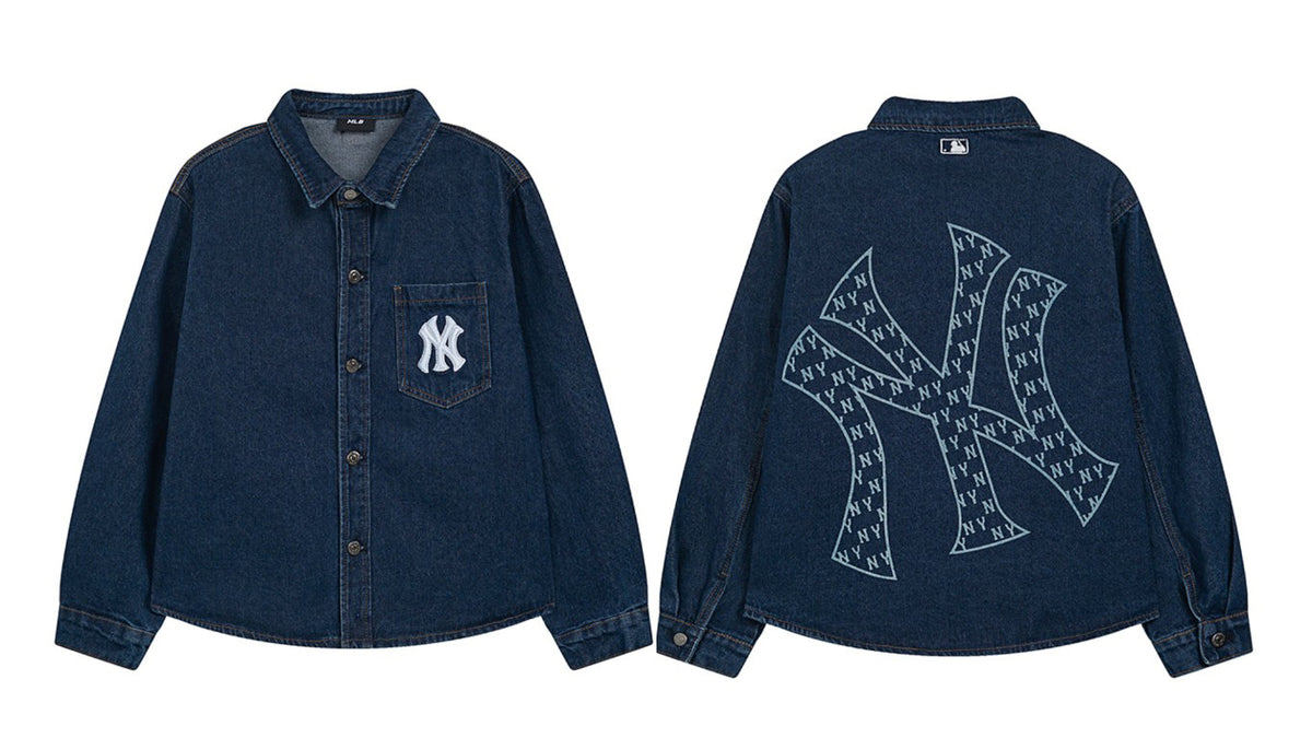 NY Yankees Monogram Fill Back Logo Denim Shirt Jacket