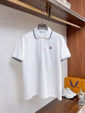 Moncler Striped‑Trim Short‑Sleeve Polo Shirt (White)