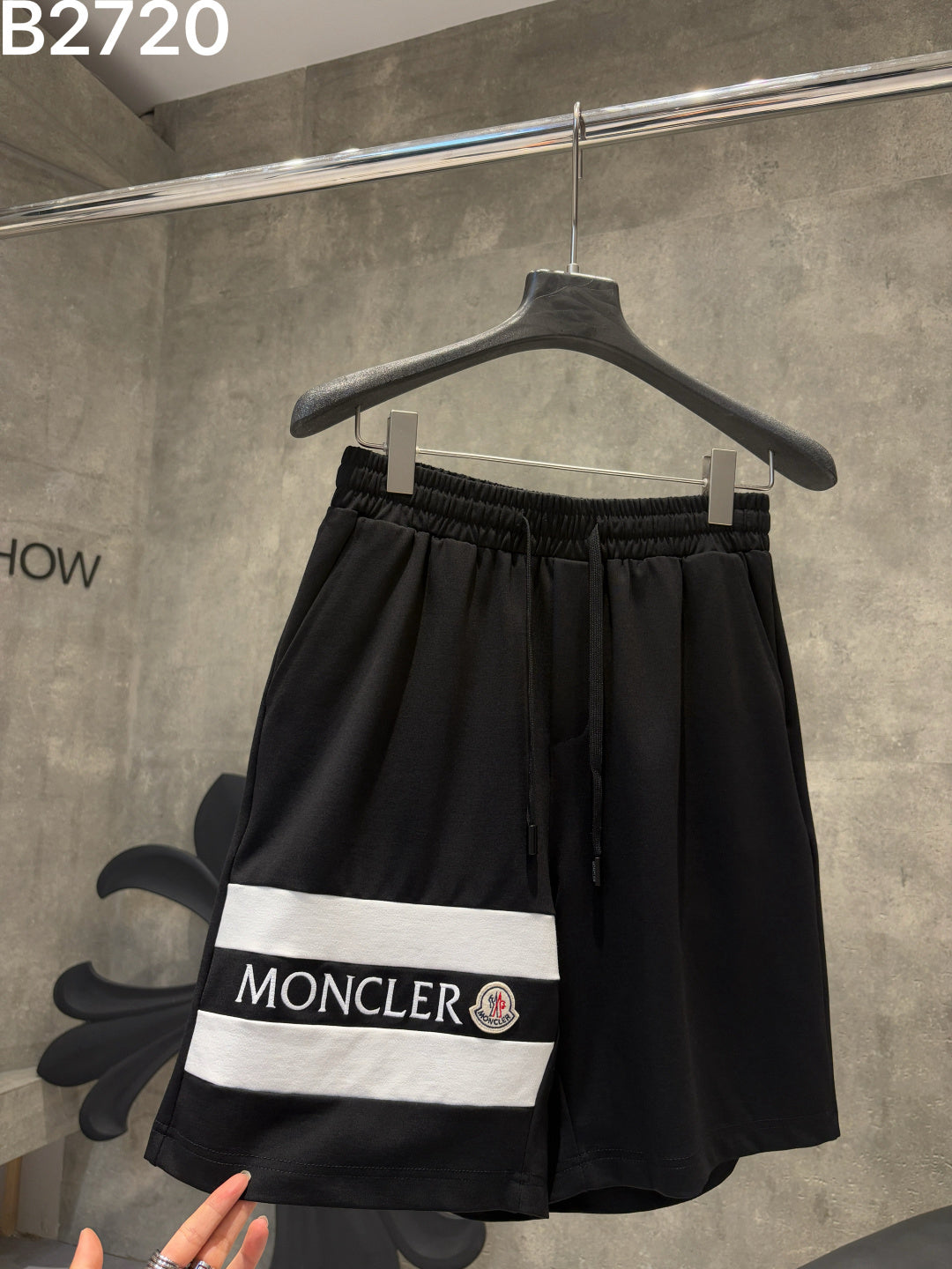 Moncler Logo Stripe Drawstring Shorts Black