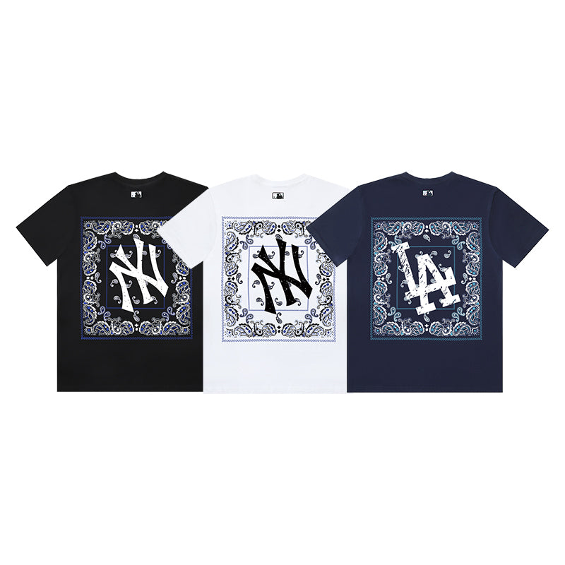 MLB Square Paisley Border Big Logo Cotton Crew‑Neck Short‑Sleeve T‑Shirt