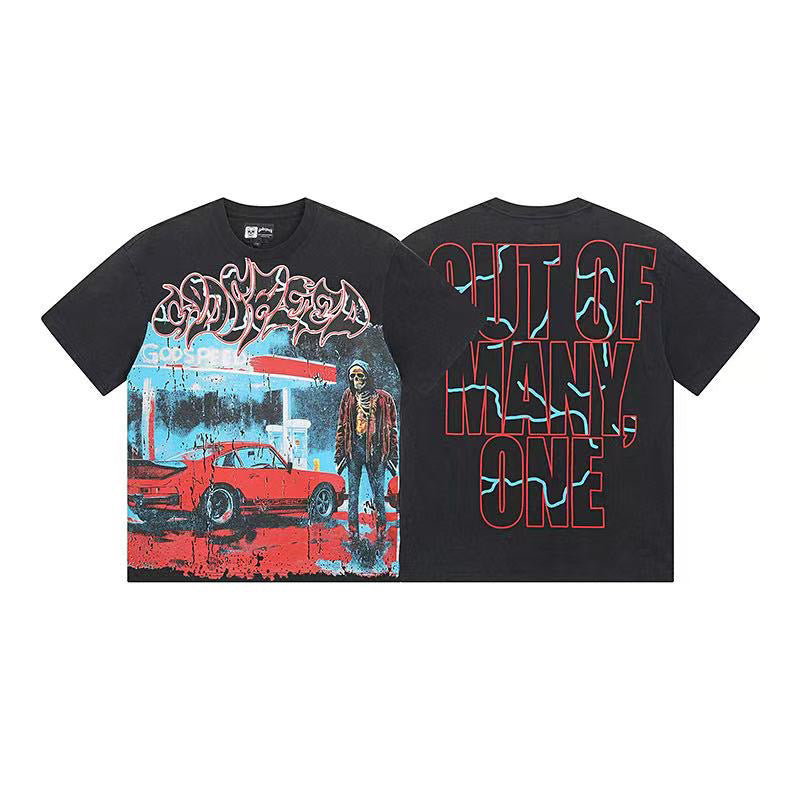 Godspeed Gas Station Porsche Skeleton Graphic T‑Shirt (Washed Black)