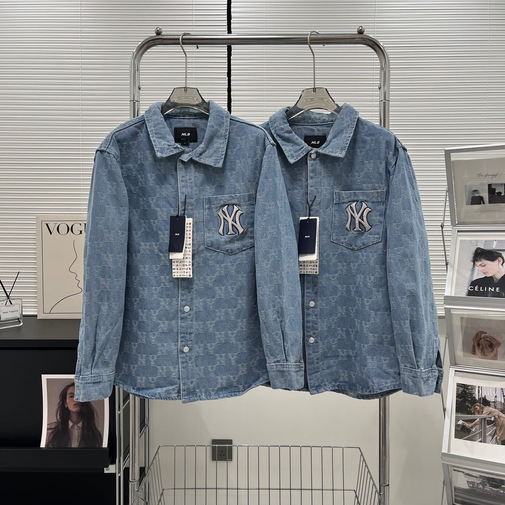 NY Yankees All-Over Monogram Denim Shirt Jacket