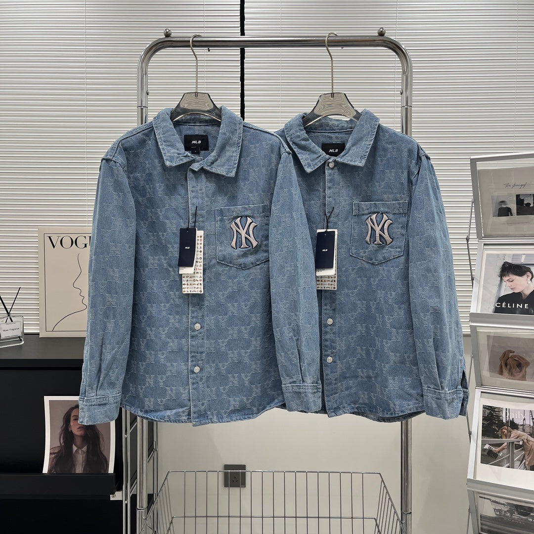 NY Yankees All-Over Monogram Denim Shirt Jacket