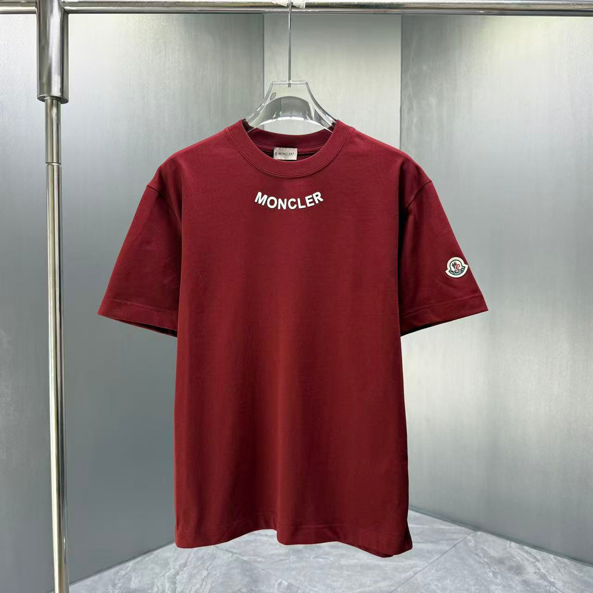 Moncler Lettering Logo T-Shirt Burgundy