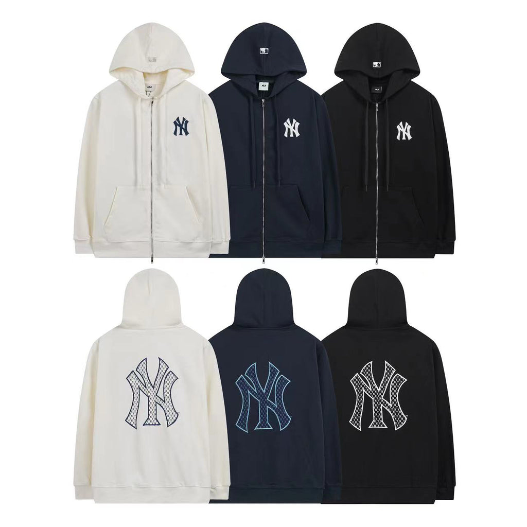 NY Yankees Diamond Mesh Fill Back Logo Zip-Up Hoodie
