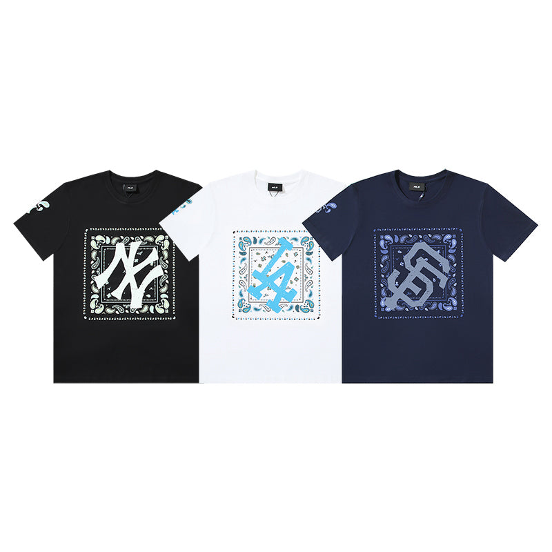 MLB Square Paisley Frame Logo Cotton Crew‑Neck Short‑Sleeve T‑Shirt