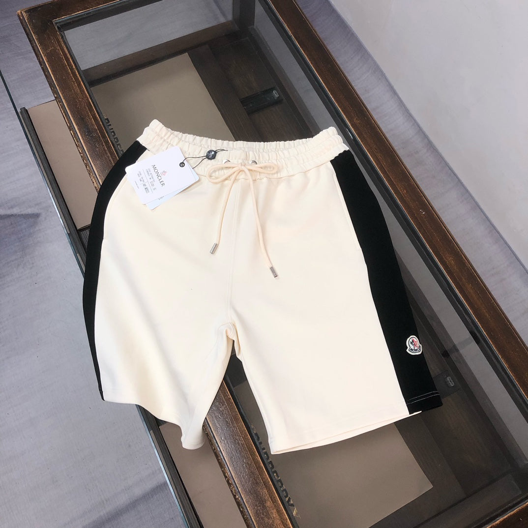 Moncler Side Stripe Knit Shorts Cream