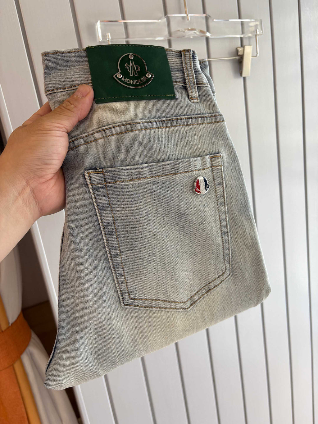 Moncler Light Wash Badge Denim Jeans