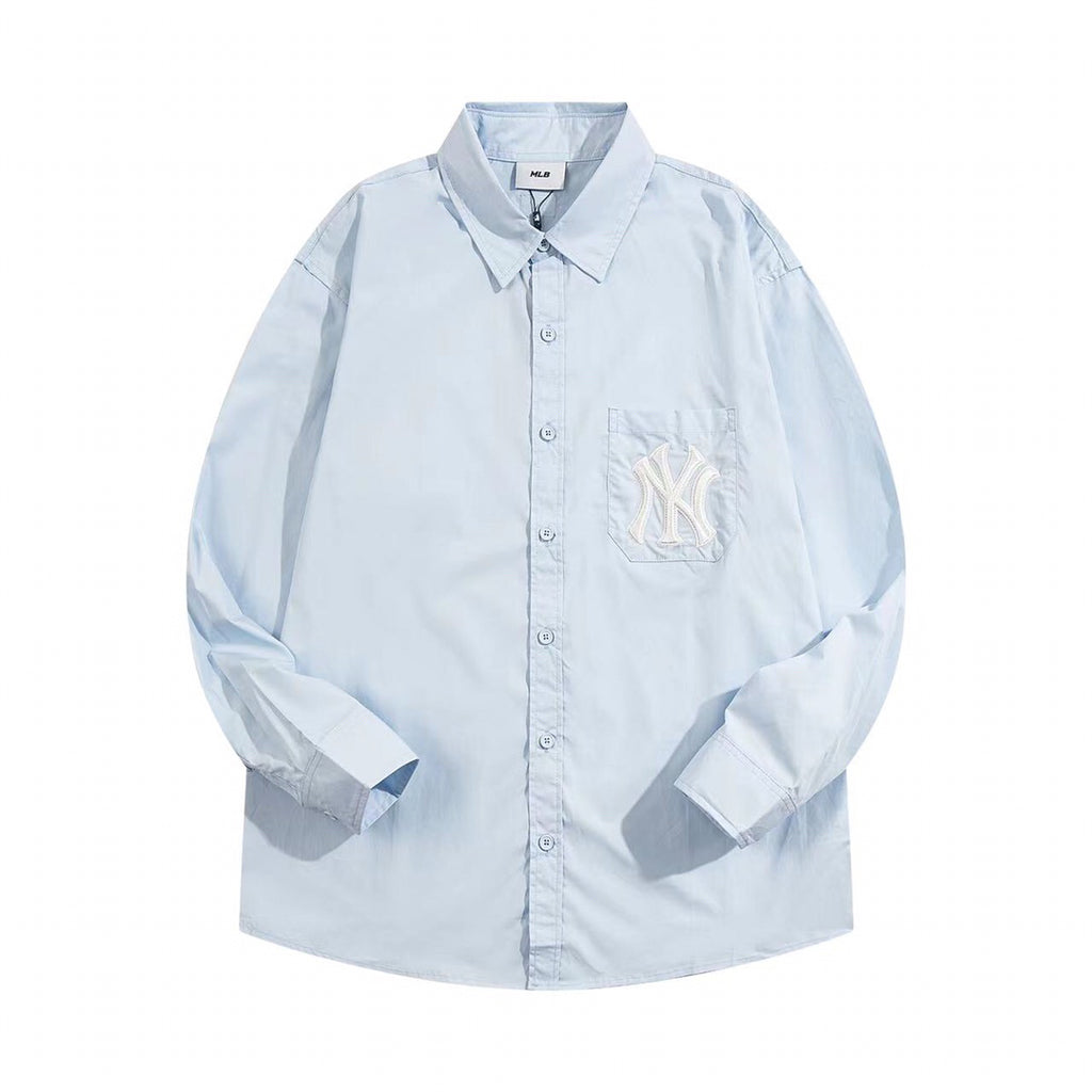 NY Yankees Embroidered NY Oxford Button-Down Shirt - Light Blue