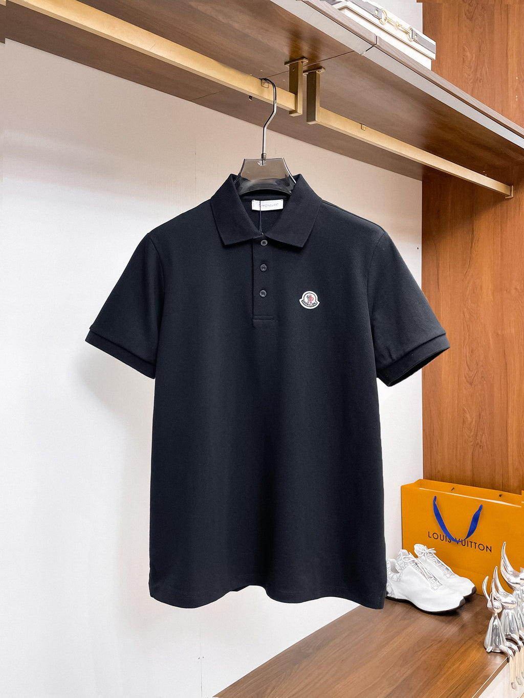 Moncler Badge Piqué Polo Shirt Black