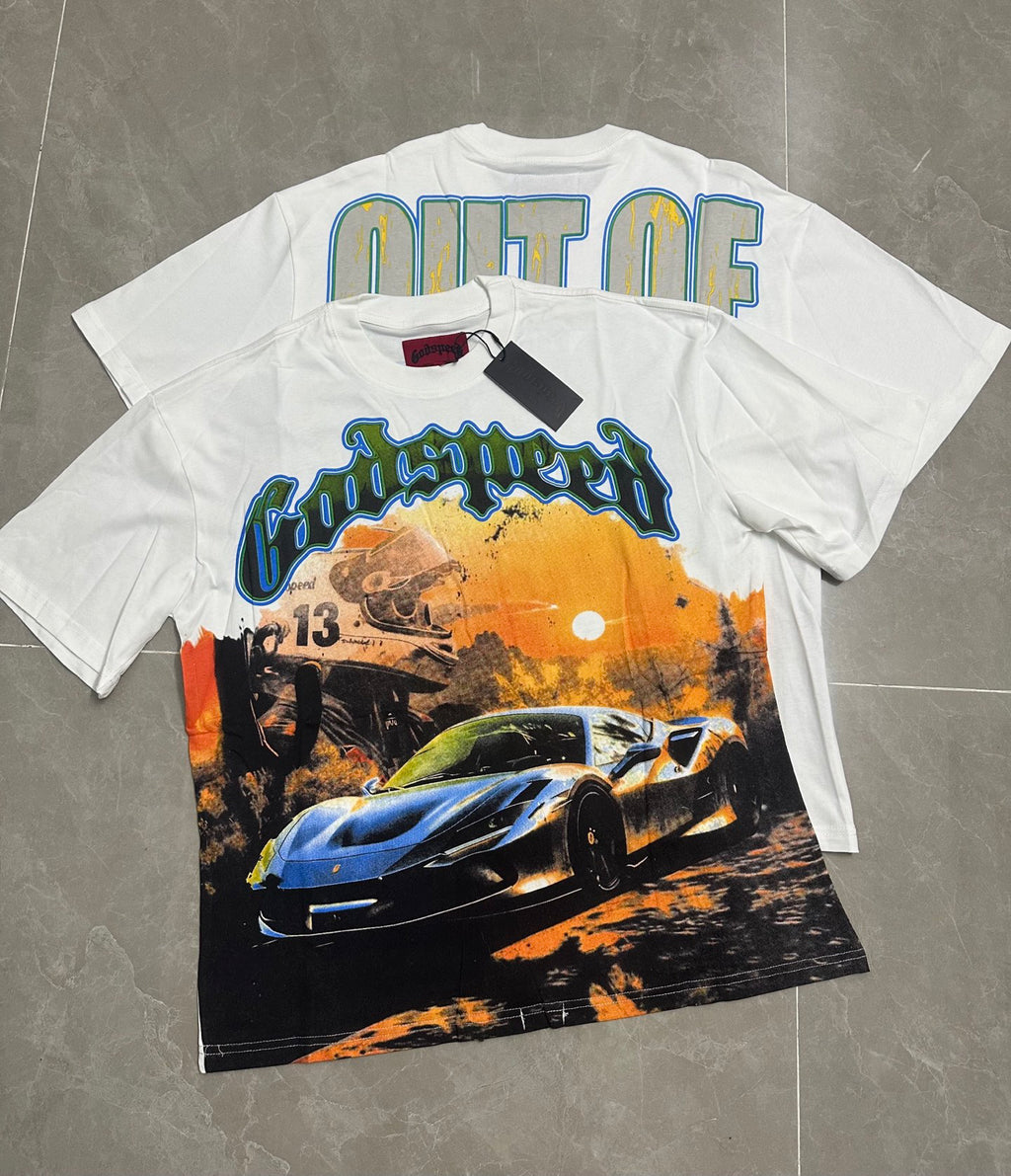 Godspeed Sunset Drift Short Sleeve Tee | Bone White Streetwear Graphic T‑Shirt