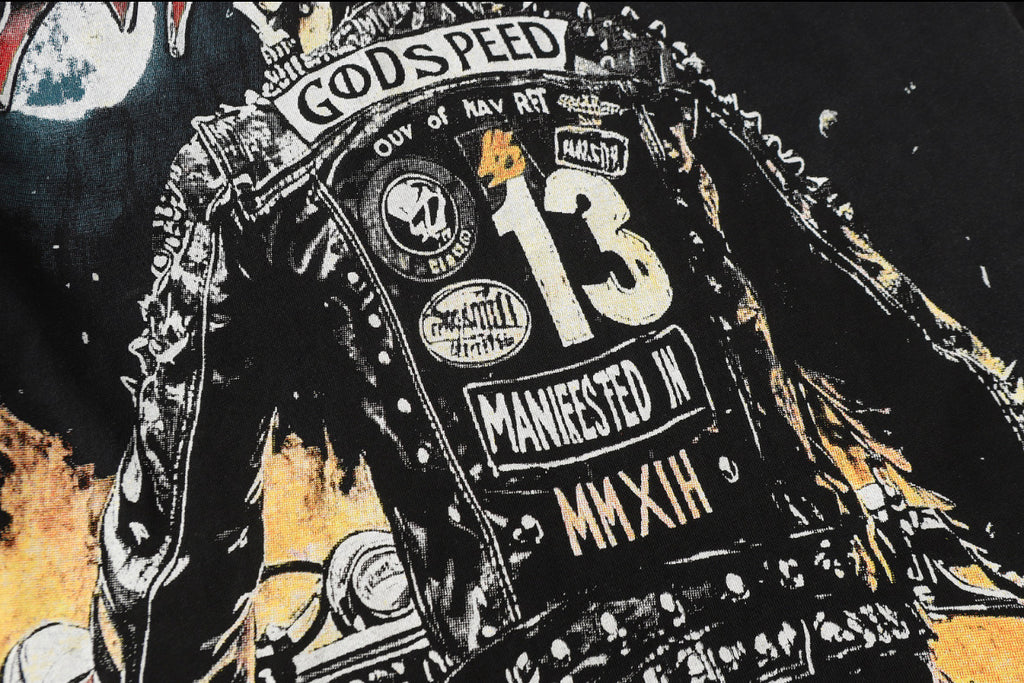 Godspeed Biker Skeleton Vintage Graphic Tee