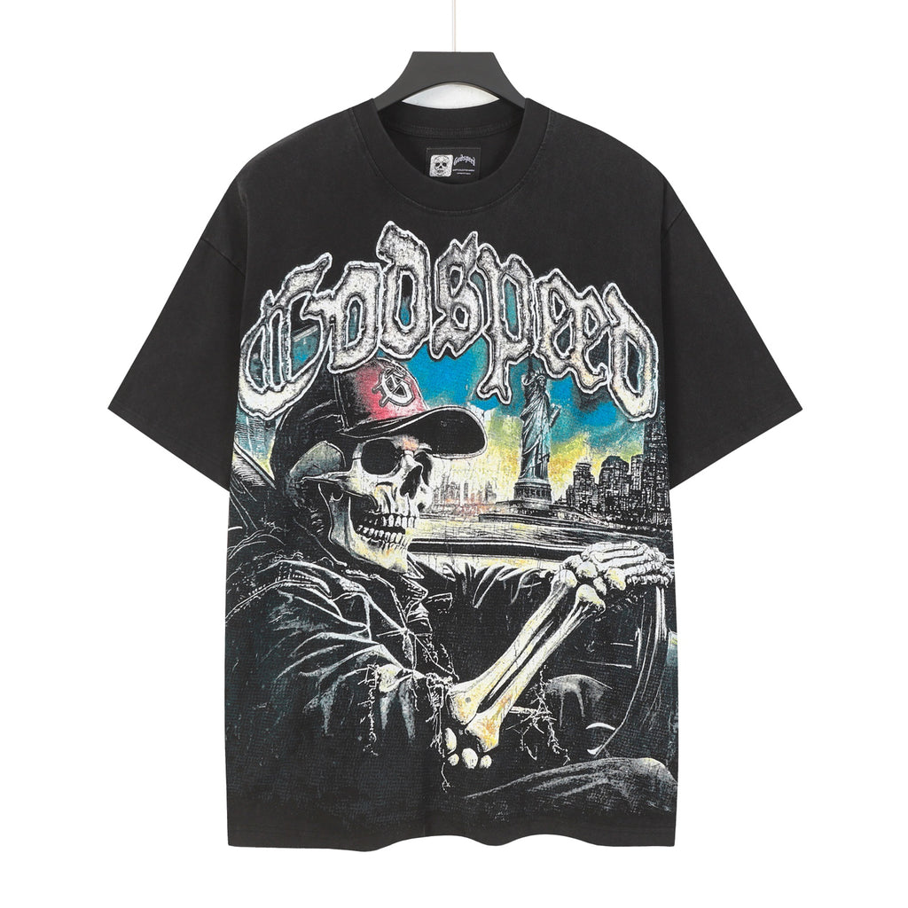 Godspeed Skeleton Driving NYC Short Sleeve Tee (Washed Black)