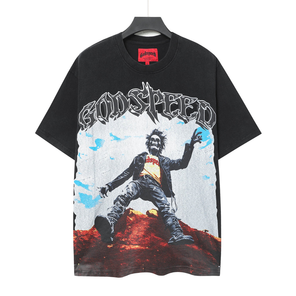 Godspeed Mountain Rock Skeleton Short‑Sleeve T‑Shirt (Black)