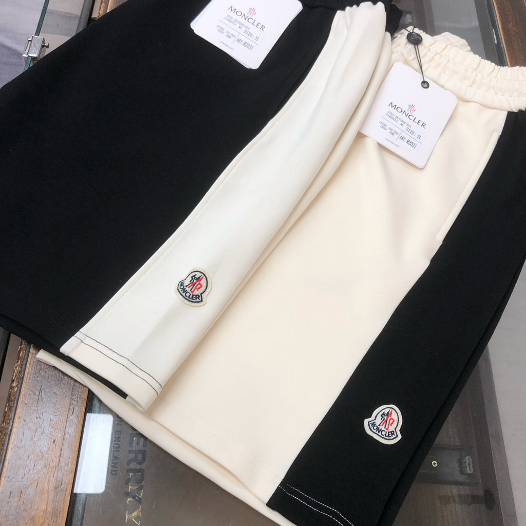Moncler Side Stripe Knit Shorts Cream