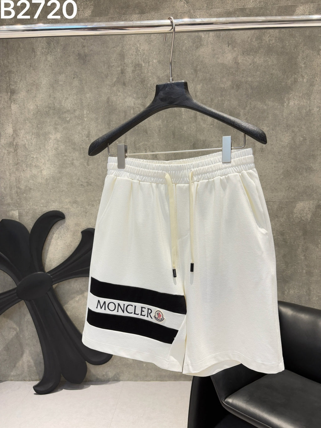 Moncler Logo Stripe Drawstring Shorts Black