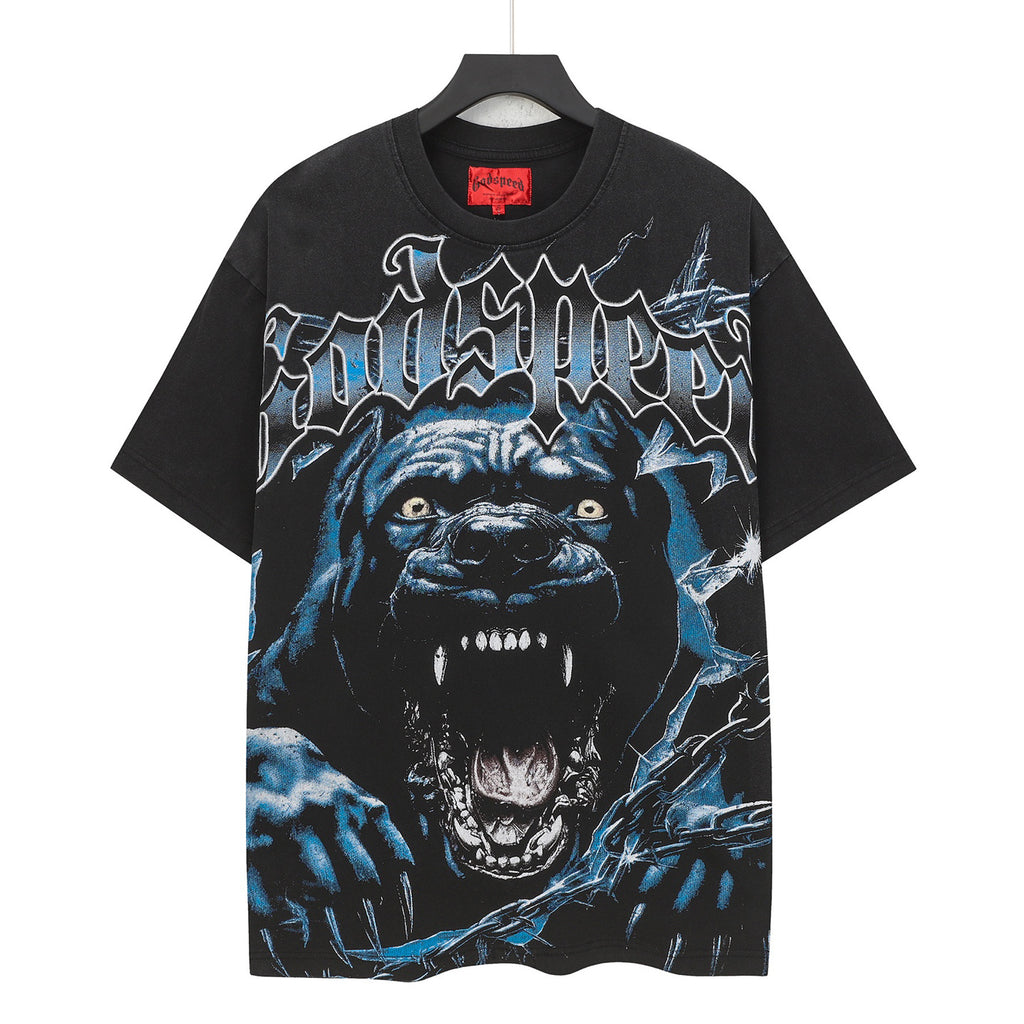 Godspeed Roaring Pitbull Vintage Short‑Sleeve Tee (Black)