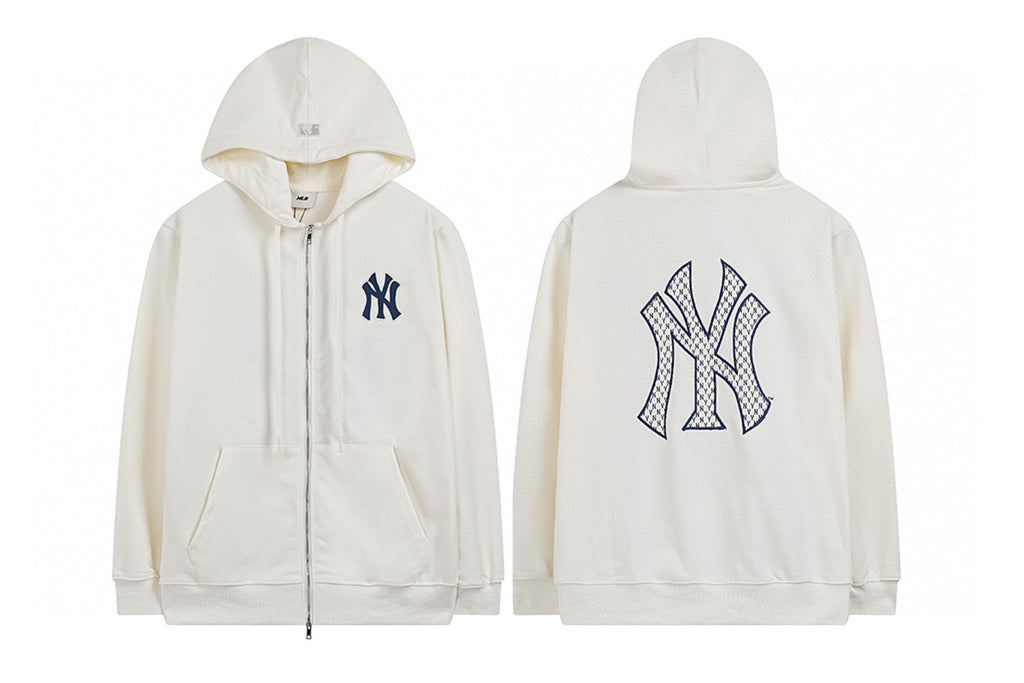 NY Yankees Diamond Mesh Fill Back Logo Zip-Up Hoodie