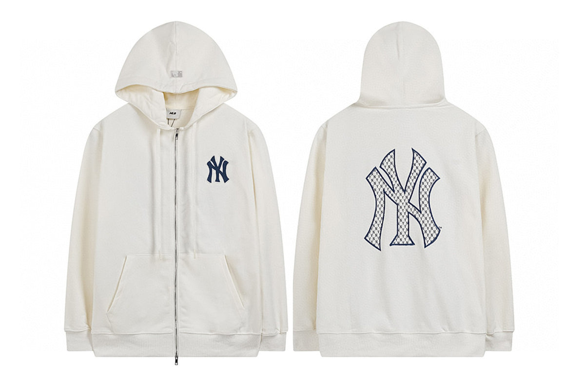 NY Yankees Diamond Mesh Fill Back Logo Zip-Up Hoodie