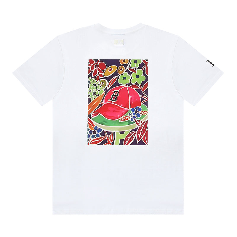 MLB Floral Cap Graphic Cotton Crew‑Neck Short‑Sleeve T‑Shirt