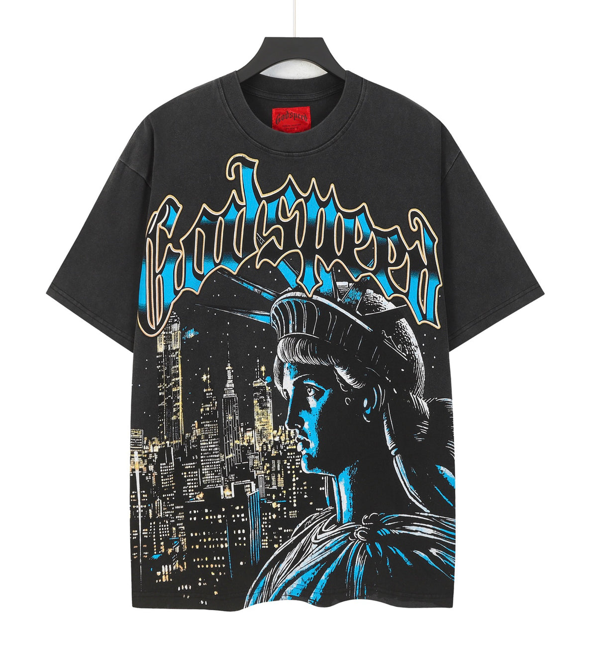 Godspeed Statue Of Liberty New York City Short Sleeve Tee (Washed Black)