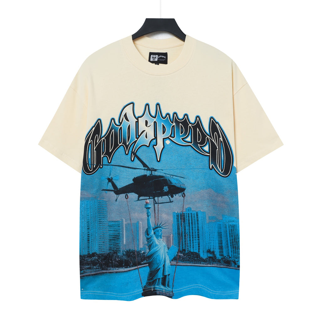 Godspeed Helicopter Liberty Statue Vintage Graphic Tee