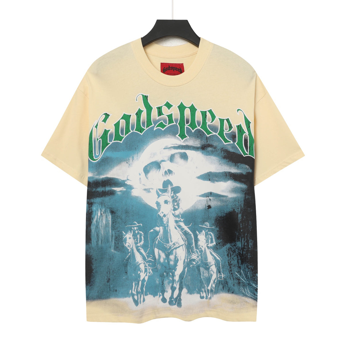 Godspeed Western Cowboy Riders Vintage Short‑Sleeve Tee (Cream Yellow)