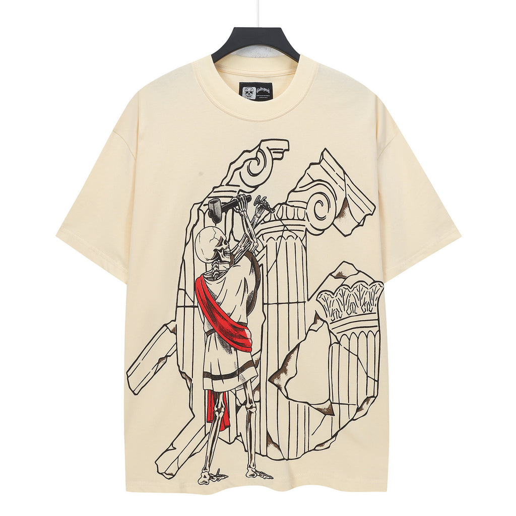 Godspeed Skeleton Roman Sculptor Vintage Short‑Sleeve Tee (Cream)