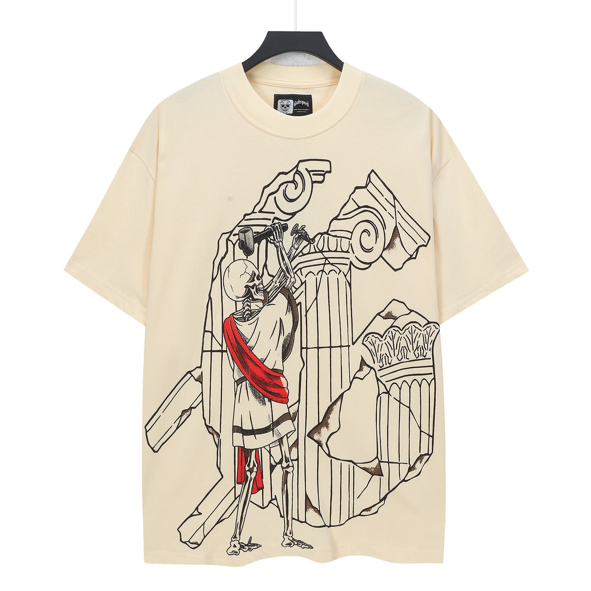 Godspeed Skeleton Roman Sculptor Vintage Short‑Sleeve Tee (Cream)