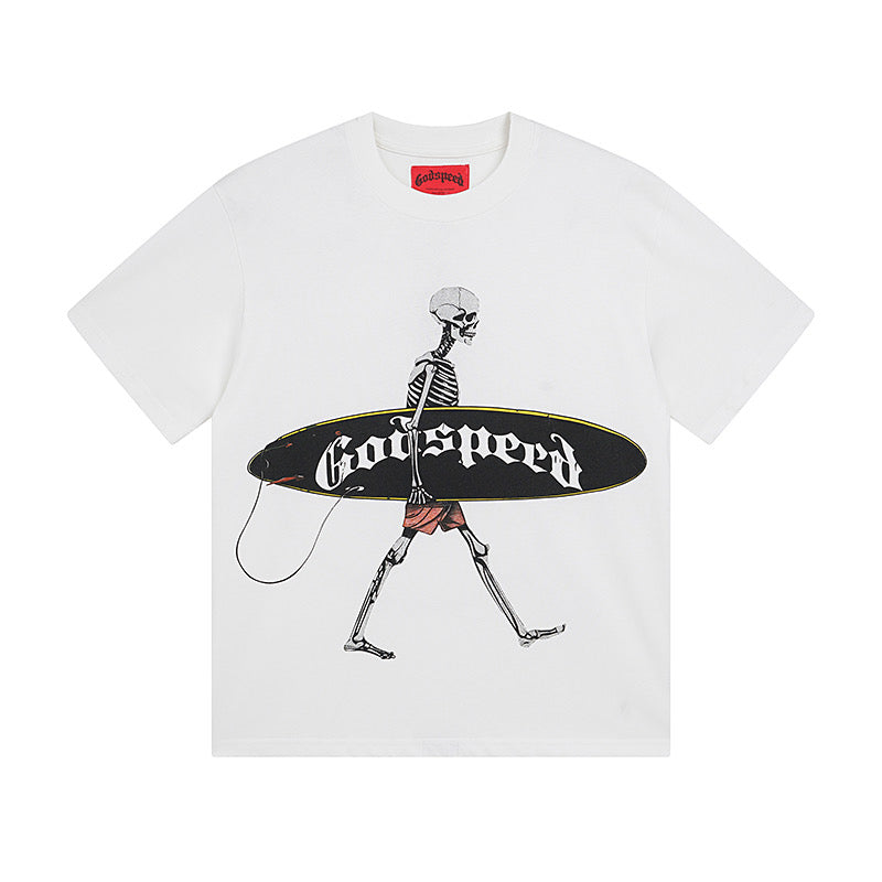 Godspeed Surfer Skeleton Double‑Sided Vintage Short‑Sleeve Tee