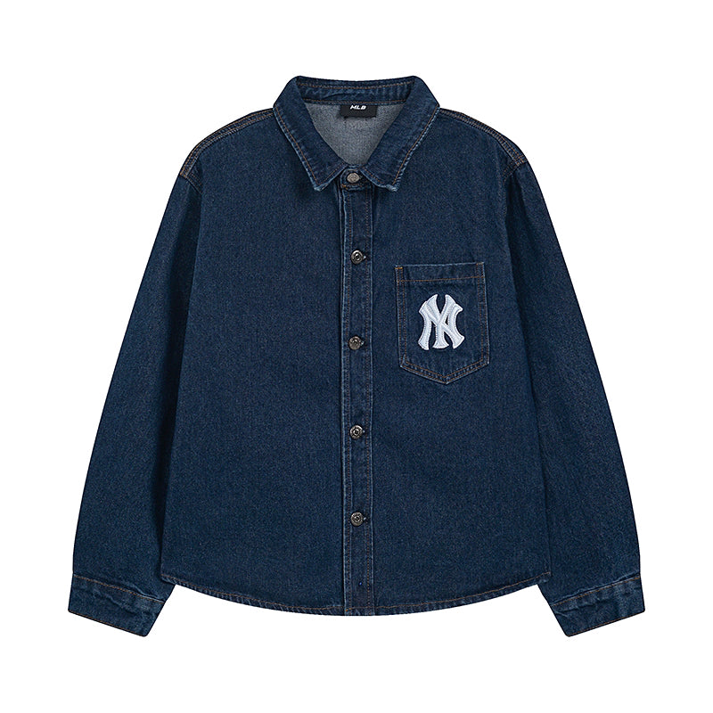 NY Yankees Monogram Fill Back Logo Denim Shirt Jacket