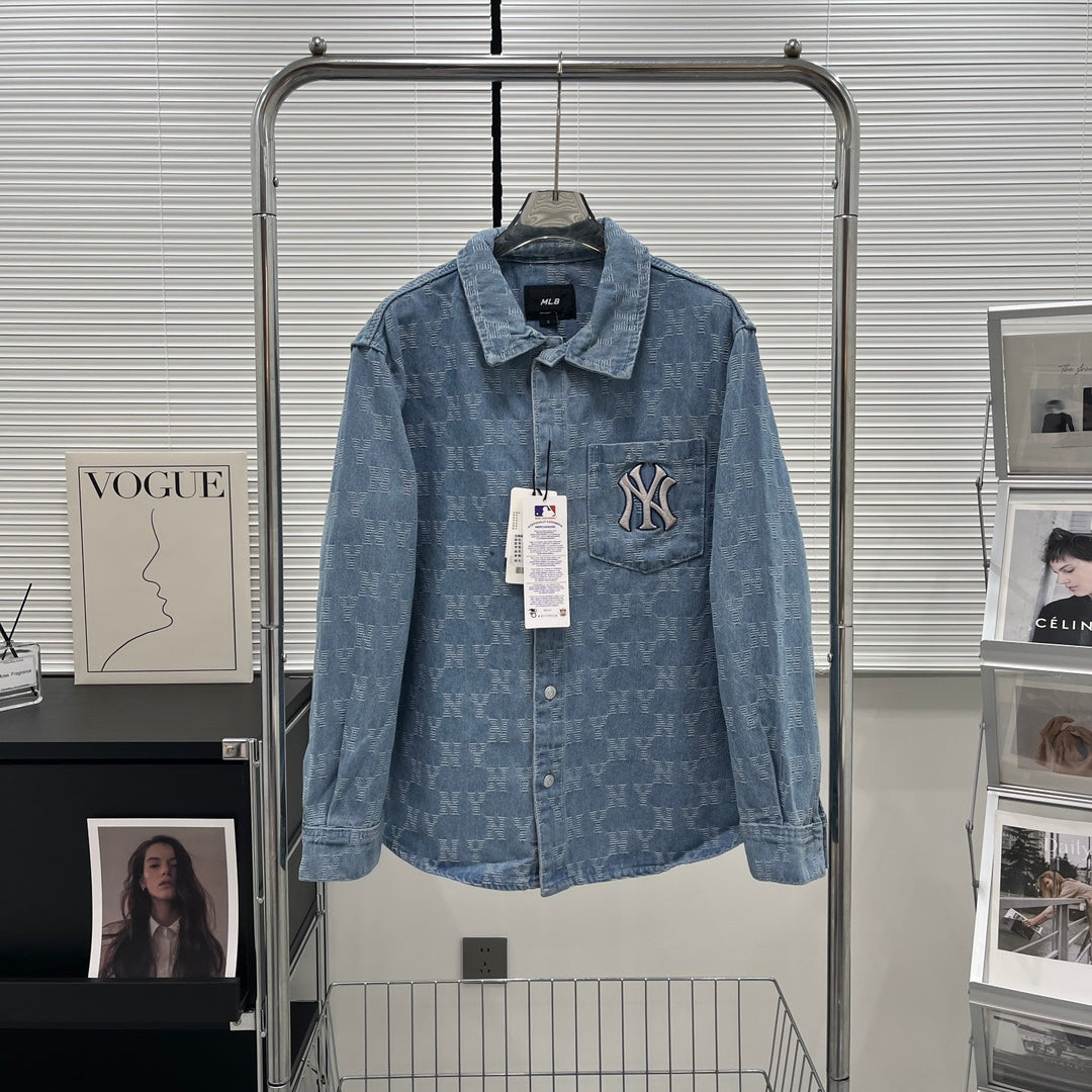 NY Yankees All-Over Monogram Denim Shirt Jacket