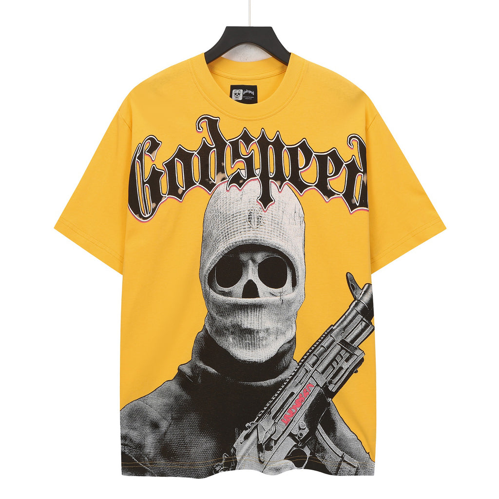 Godspeed Balaclava Skull Gunman Short Sleeve Tee (Mustard Yellow)