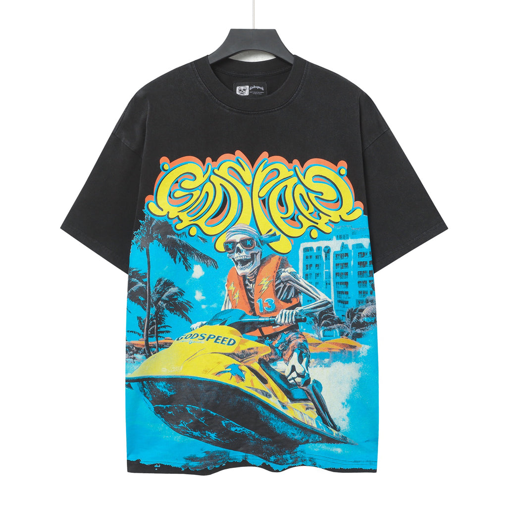 Godspeed Jet Ski Skeleton Miami Graphic Tee