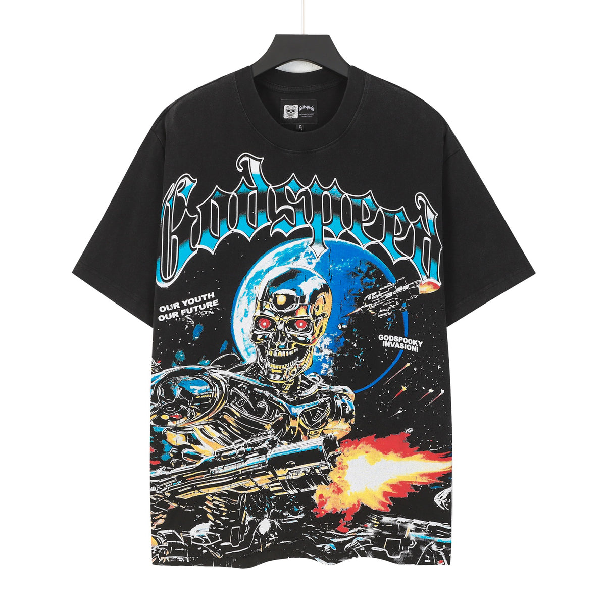 Godspeed Space Terminator Skeleton Warrior Short Sleeve Tee (Washed Black)