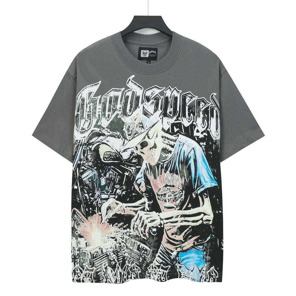 Godspeed Mechanic Skeleton Biker Short Sleeve Tee (Charcoal Grey)