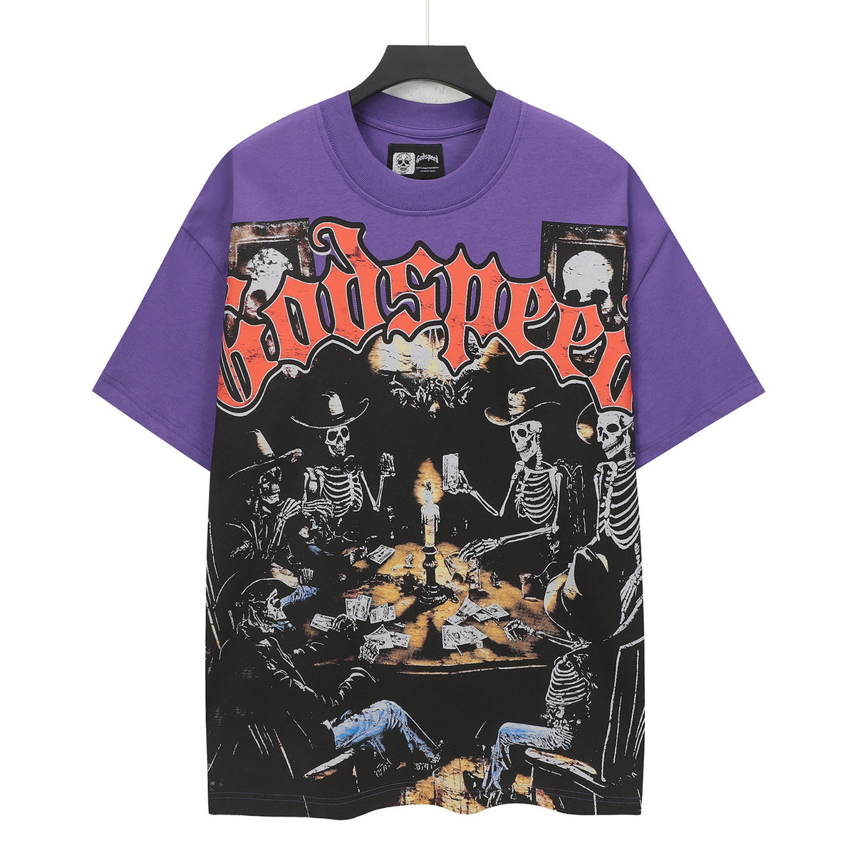 Godspeed Skeleton Cowboys Poker Game Vintage Short‑Sleeve Tee (Purple)