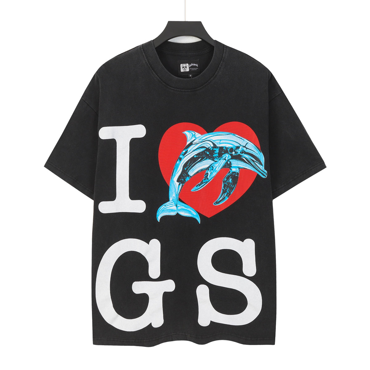 Godspeed I Love GS Dolphin Graphic T‑Shirt (Washed Black)