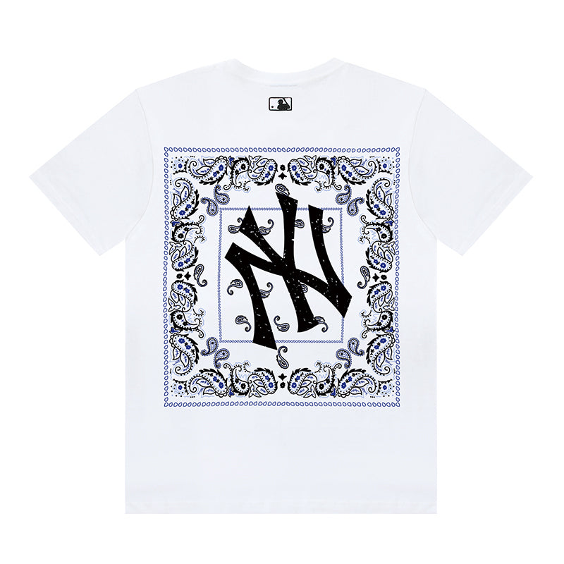 MLB Square Paisley Border Big Logo Cotton Crew‑Neck Short‑Sleeve T‑Shirt