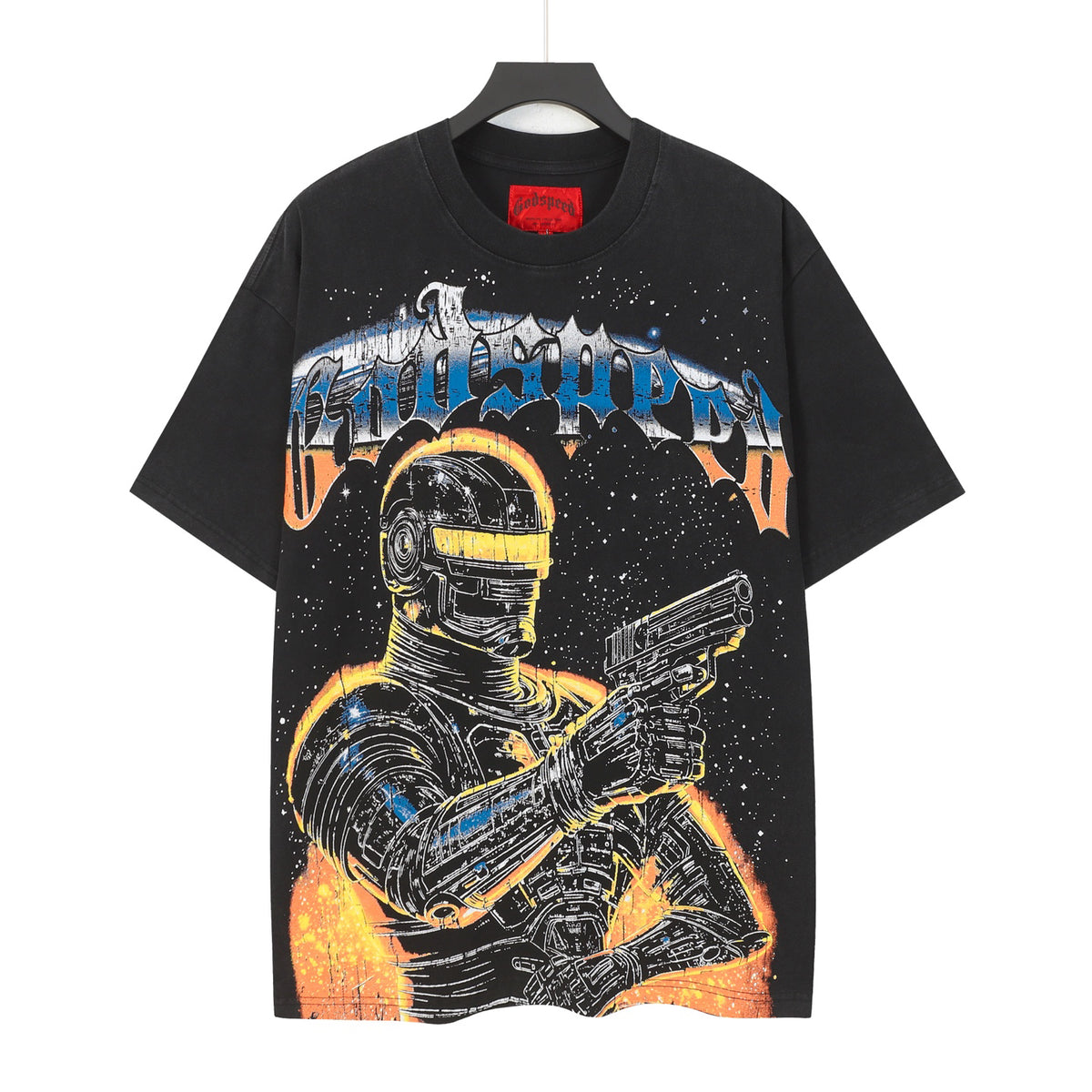 Godspeed Sci‑Fi Robo Cop Warrior Short Sleeve Tee (Washed Black)