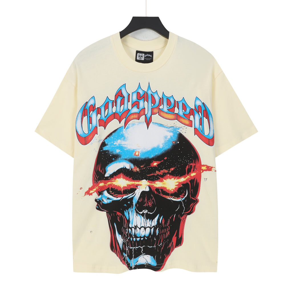 Godspeed Exploding Eye Skull Graphic T‑Shirt (Cream)
