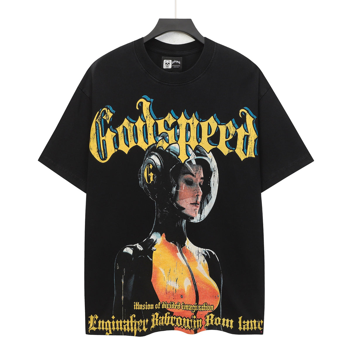 Godspeed Sci‑Fi Astronaut Woman Vintage Short‑Sleeve Tee (Black)