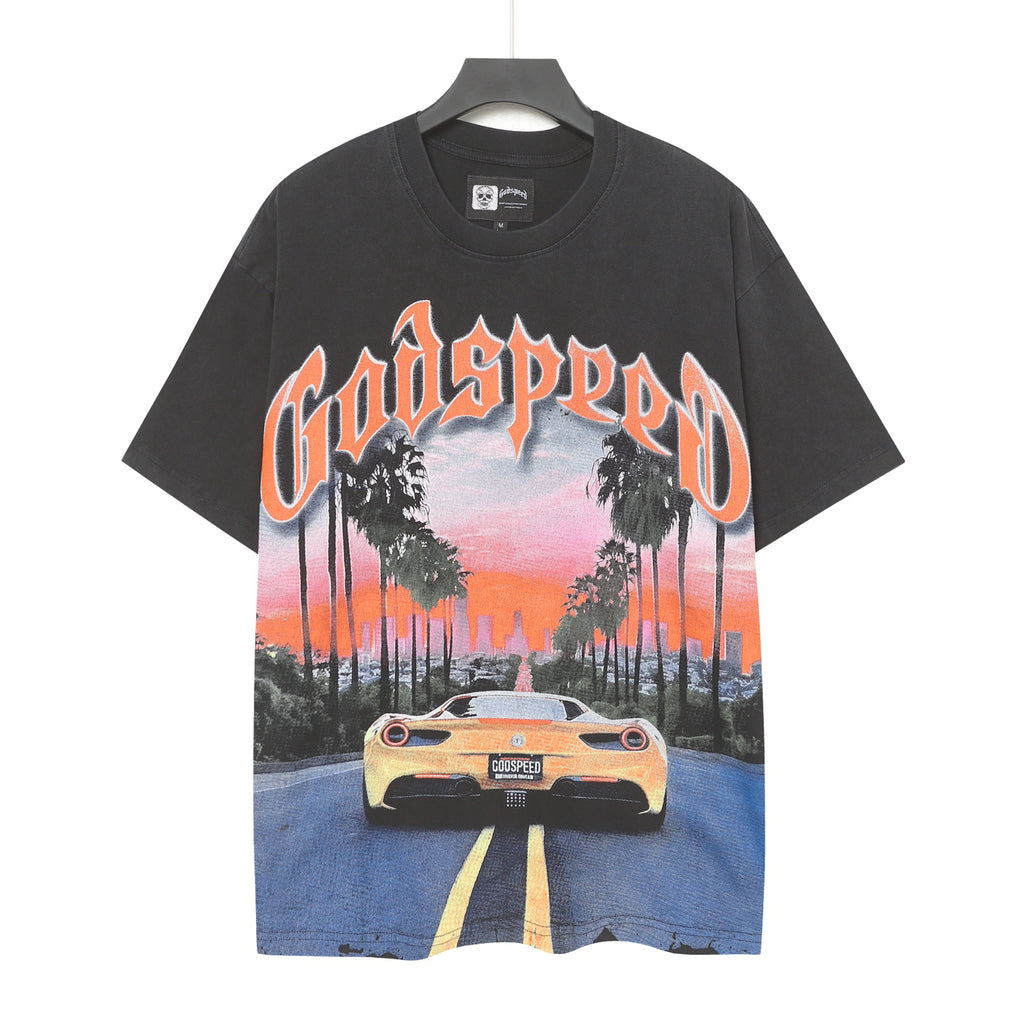 Godspeed Sunset LA Ferrari Highway Vintage Graphic Tee