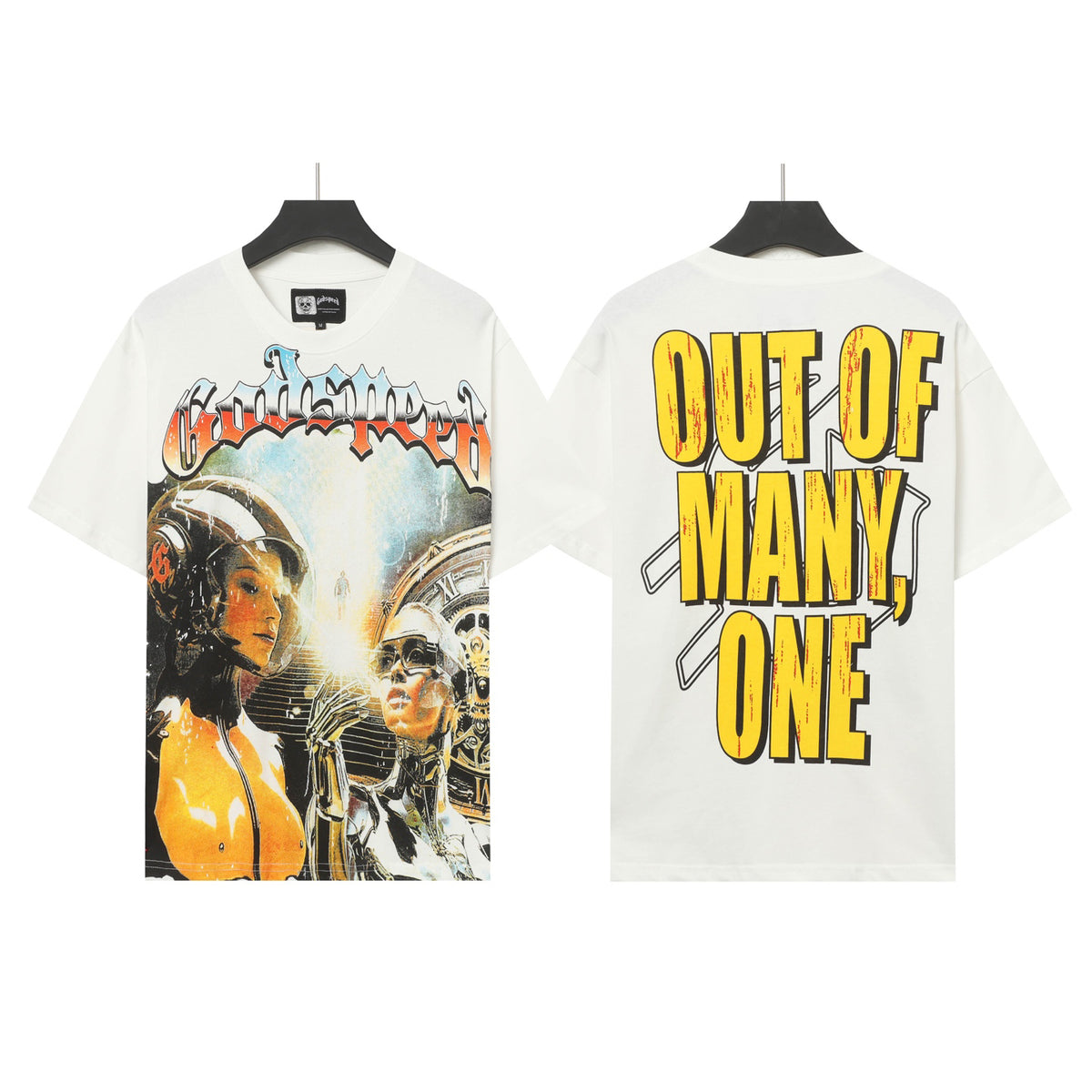 Godspeed Sci‑Fi Robot "Out Of Many, One" Double‑Sided Graphic T‑Shirt