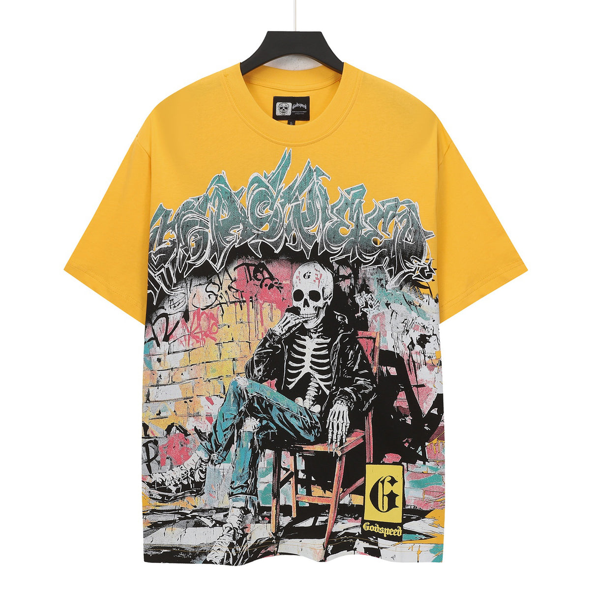 Godspeed Graffiti Wall Skeleton Short Sleeve Tee (Mustard Yellow)