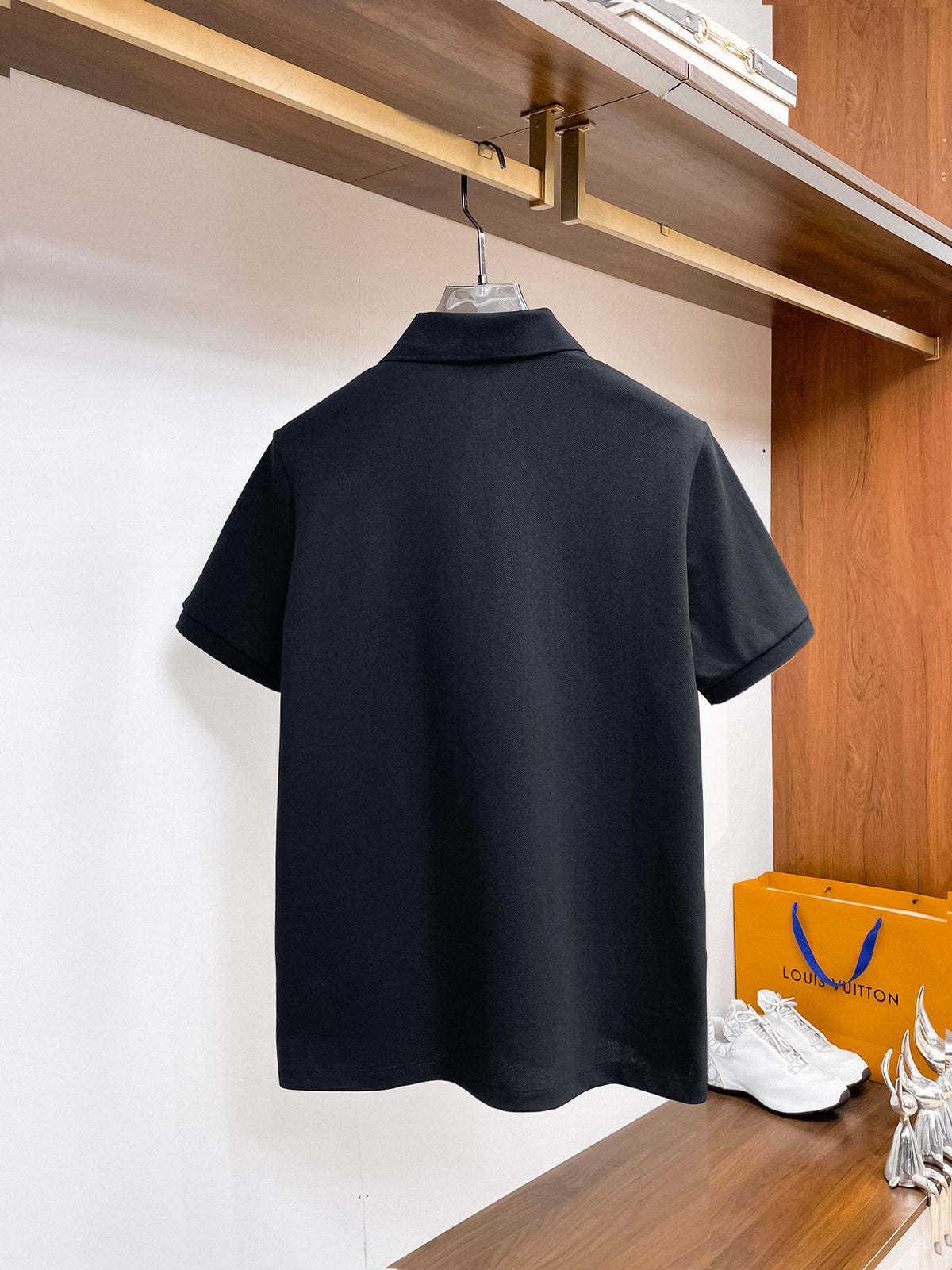 Moncler Zip‑Up Short‑Sleeve Polo Shirt (Black)