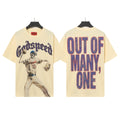 Godspeed Skeleton Baseball Pitcher "Out Of Many, One" Double‑Sided Graphic T‑Shirt